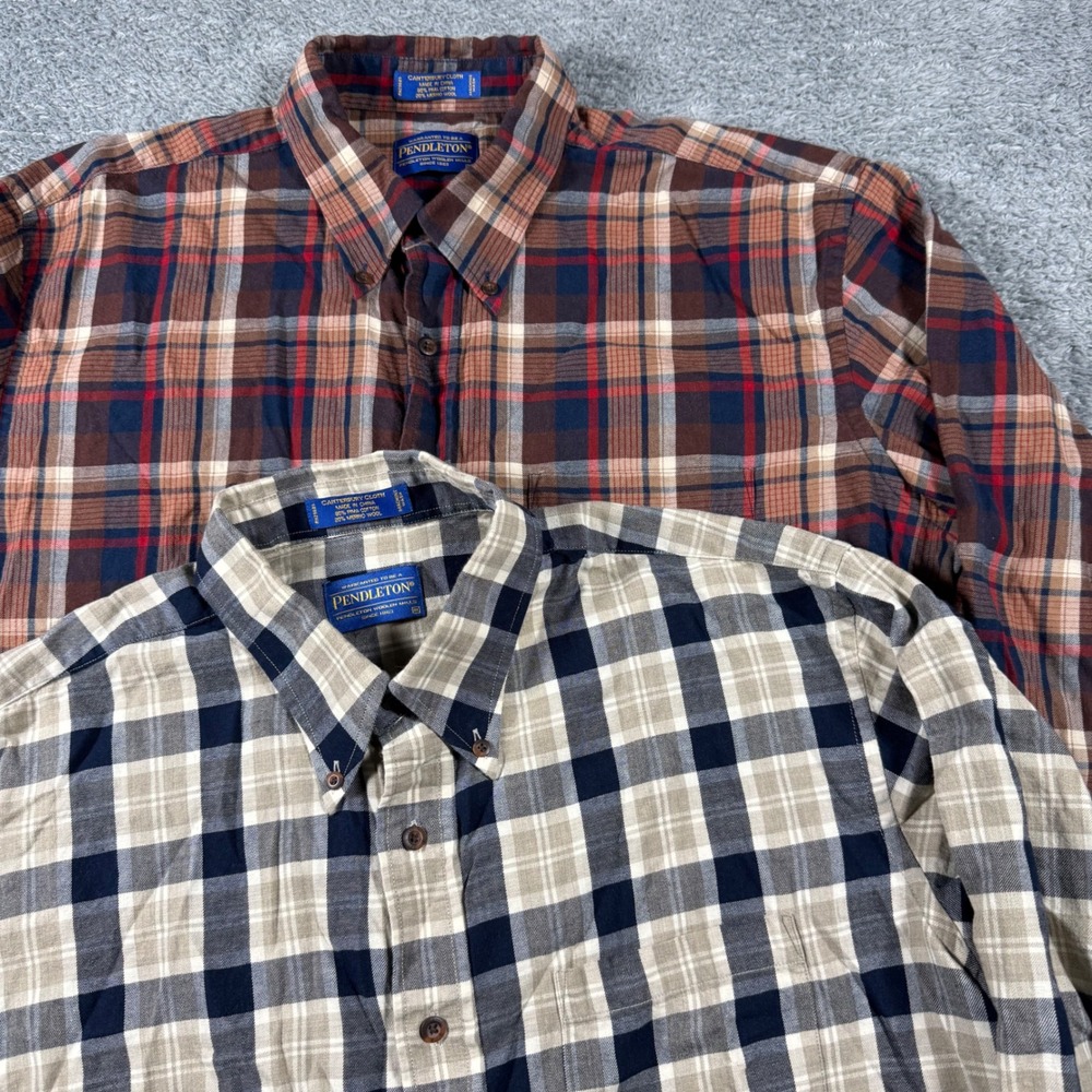Lot of 2 Pendleton Canterbury Cloth Shirt Mens XL Multicolor Plaid Wool Blend